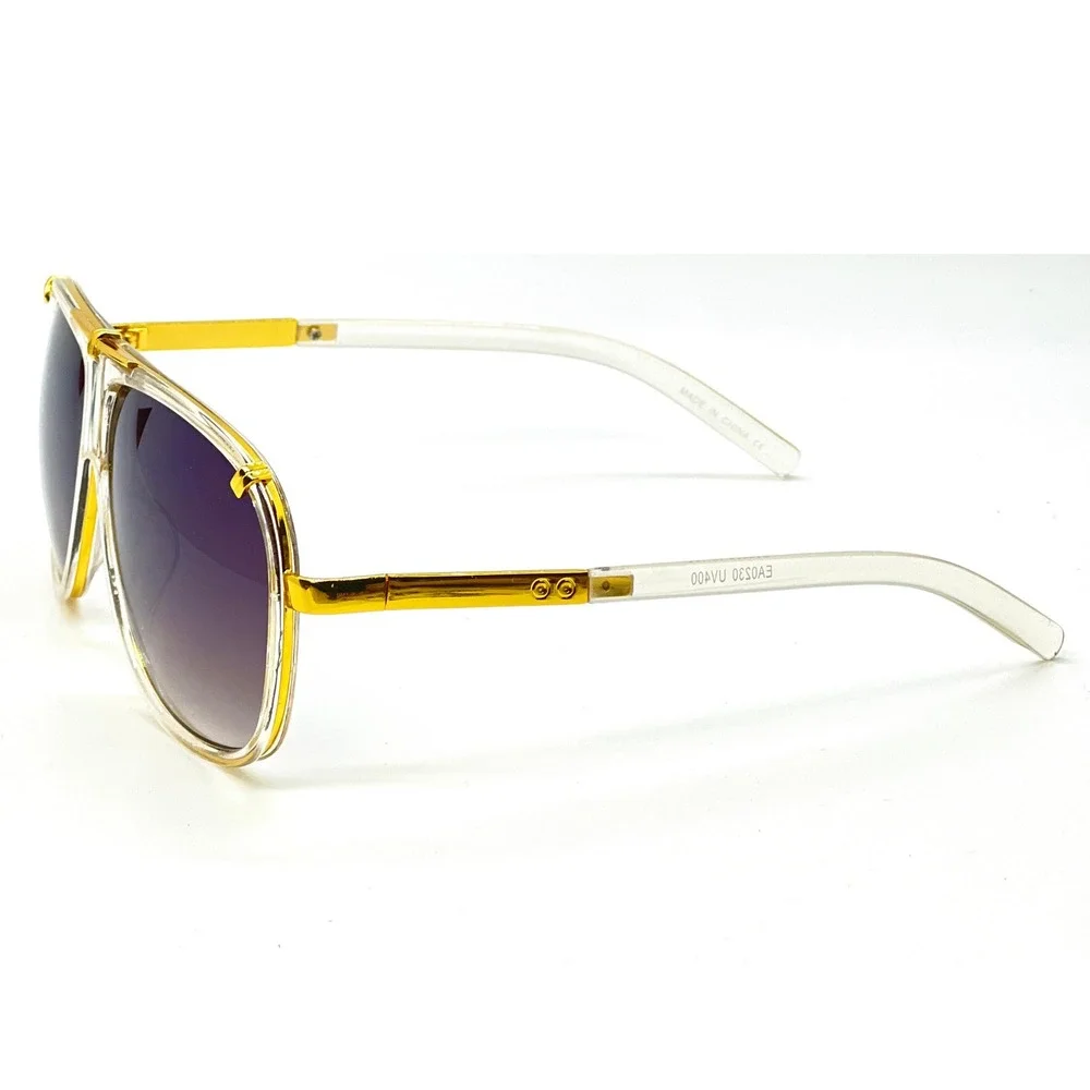 Aviator Sunglasses Gold‎ Frame Clear Accents Fashion Sun Glasses Street Wear New